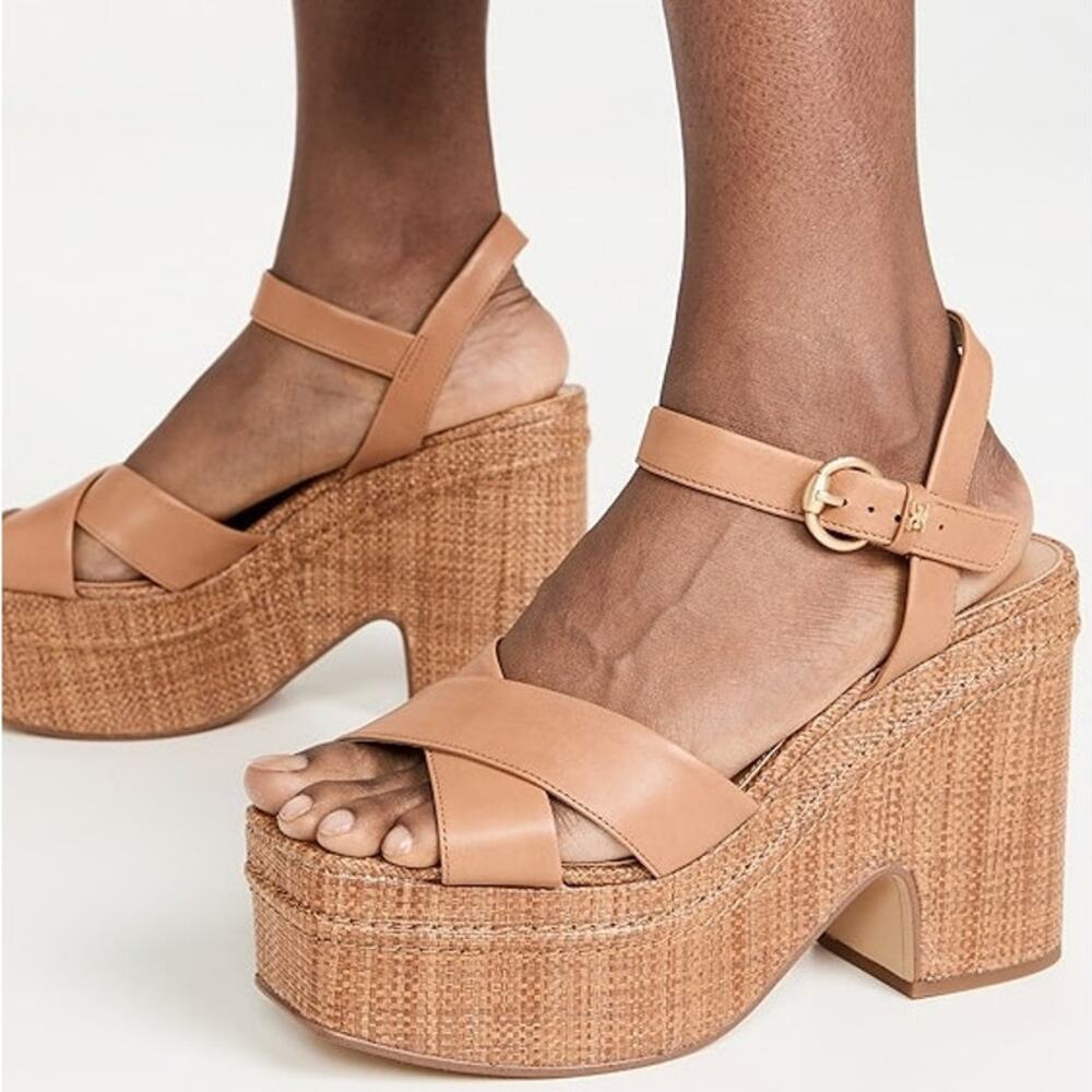 Sam Edelman Trianna Espadrille Platform Sandals Ankle Strap Leather Holidays 10M